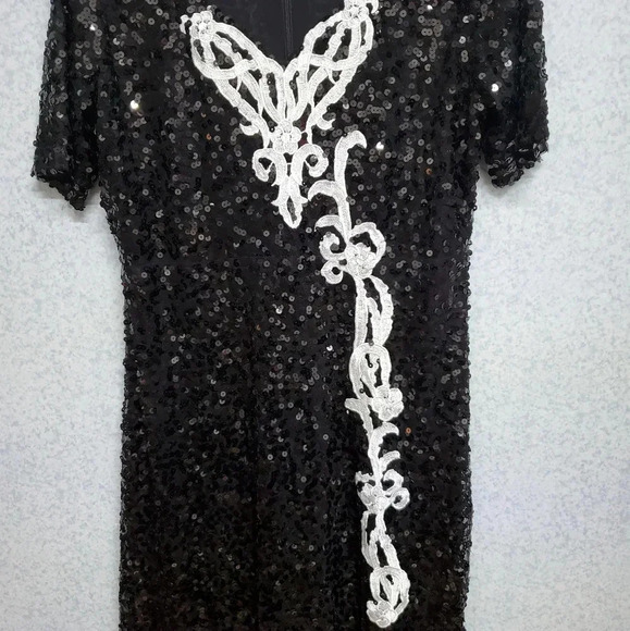 Vintage Cocktail Party Black Sequin VIJIV Festive Night Dress Size L - Picture 3 of 7
